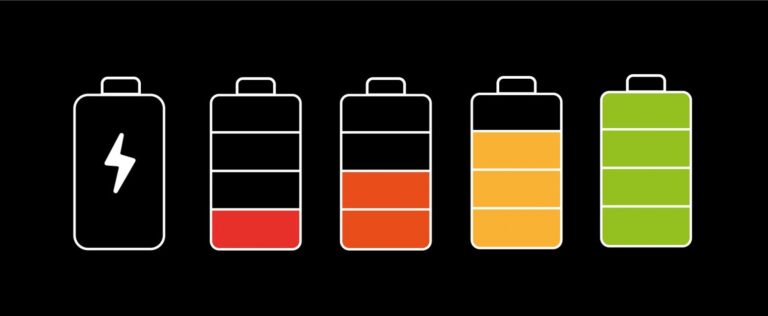 image of illustrated batteries lined up from left to right showing them at increasing levels of being recharged